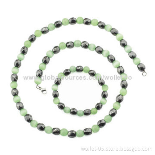 Fashion Newest Design Charming Beaded Jewelry Set with Cat's Eye Stone And Hematite, Lobster Clasp